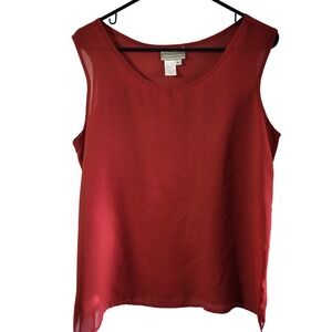 Coldwater Creek Red Sleeveless Sheer Tank Top Women's Size L Polyester
